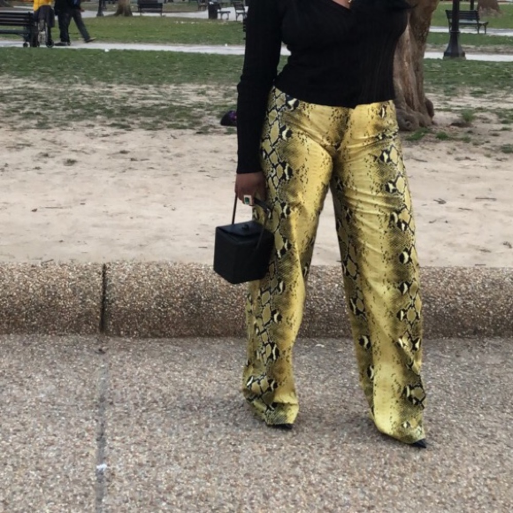 Faux leather snakeskin trousers